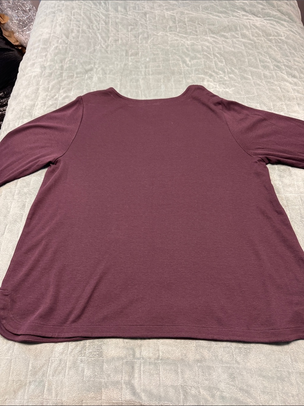 J. Jill Pima 3/4 Sleeve V-Neck Tee, Maroon, Purple, Cotton, Size XL Petite - Picture 3 of 6